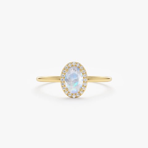 925 Sterling Silver Moonstone and Diamond Engagement Ring