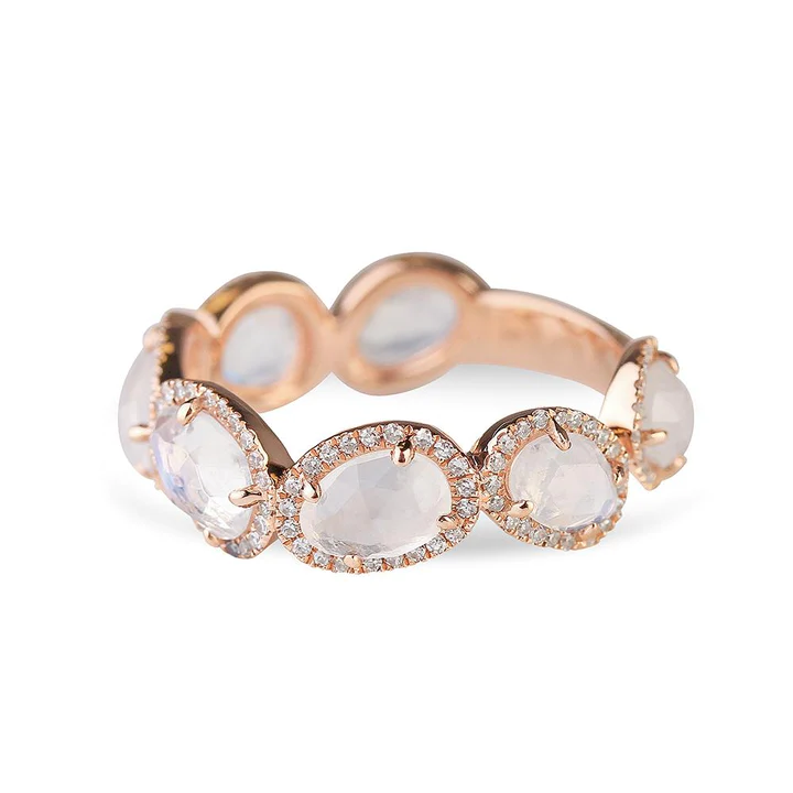 925 Sterling Silver Moonstone And Pave Diamond Ring