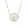 Moonstone pendant necklace with a delicate pave halo