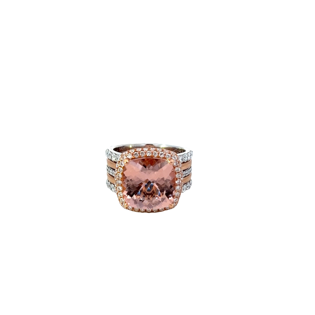 925 Sterling Silver Morganite and Diamond Ring