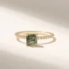 Moss agate solitaire ring with a simple single-stone setting