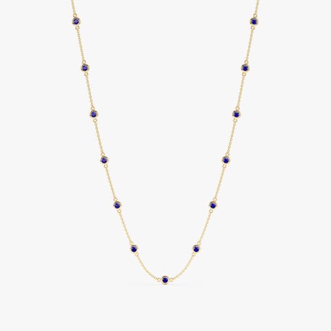 925 Sterling Silver Multi Blue Sapphire Station Necklace