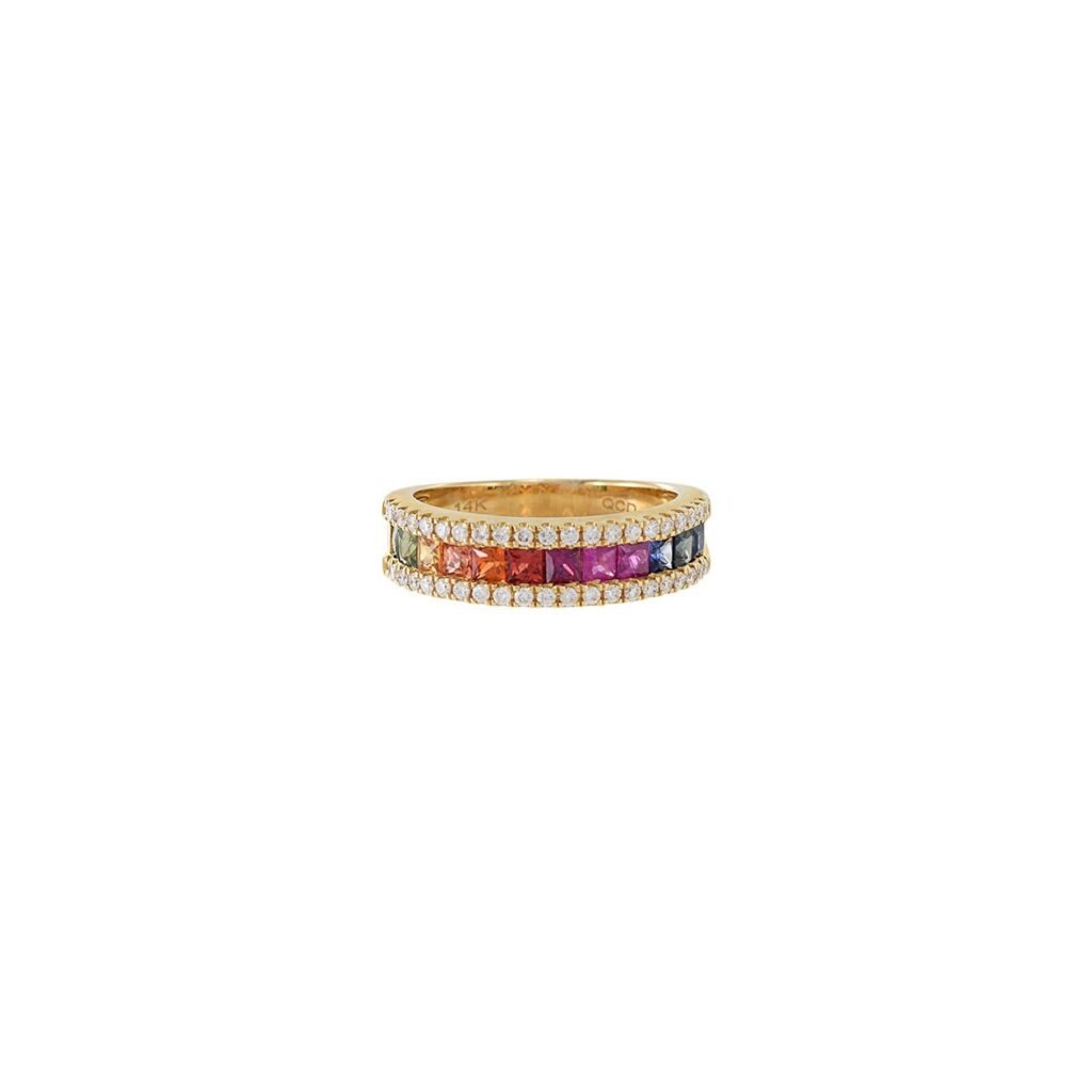 925 Sterling Silver Multi Colored Sapphire and Diamond Band