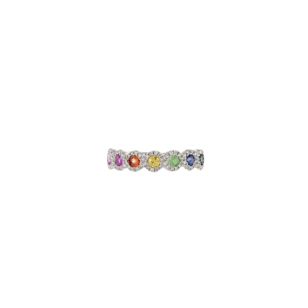 925 Sterling Silver Multi Colored Sapphire And Diamond Ring