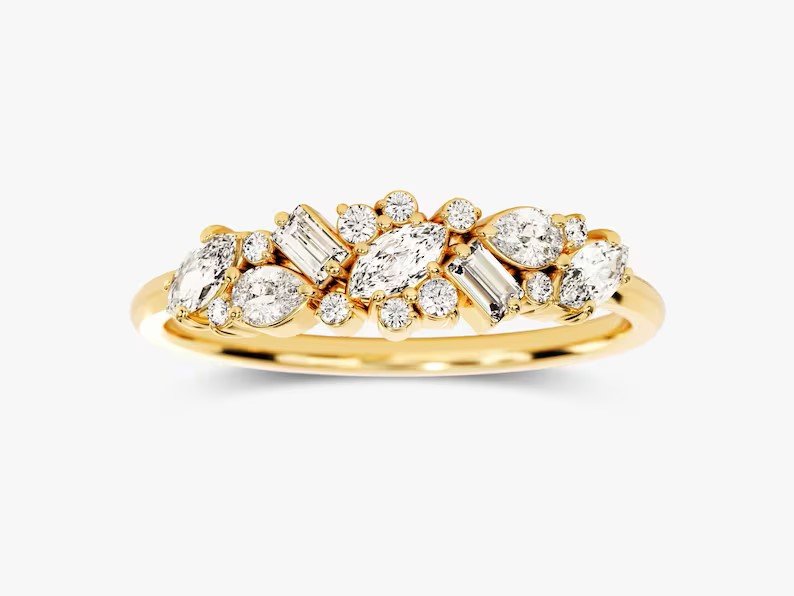 925 Sterling Silver Multi Cut Cluster Diamond Wedding Ring for Women
