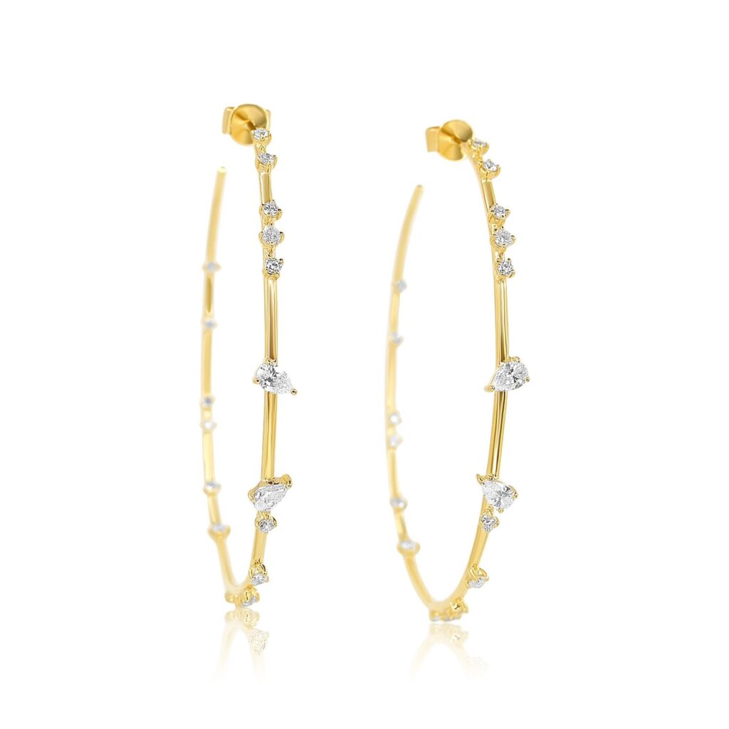 925 Sterling Silver Multi Diamond Prong Large Hoop Earring