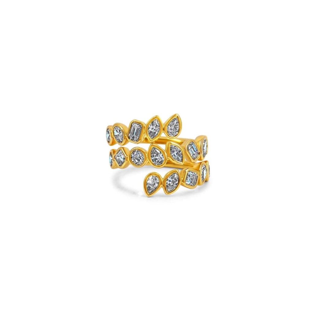 925 Sterling Silver Multi Diamond Shape Bezel Wrap Ring