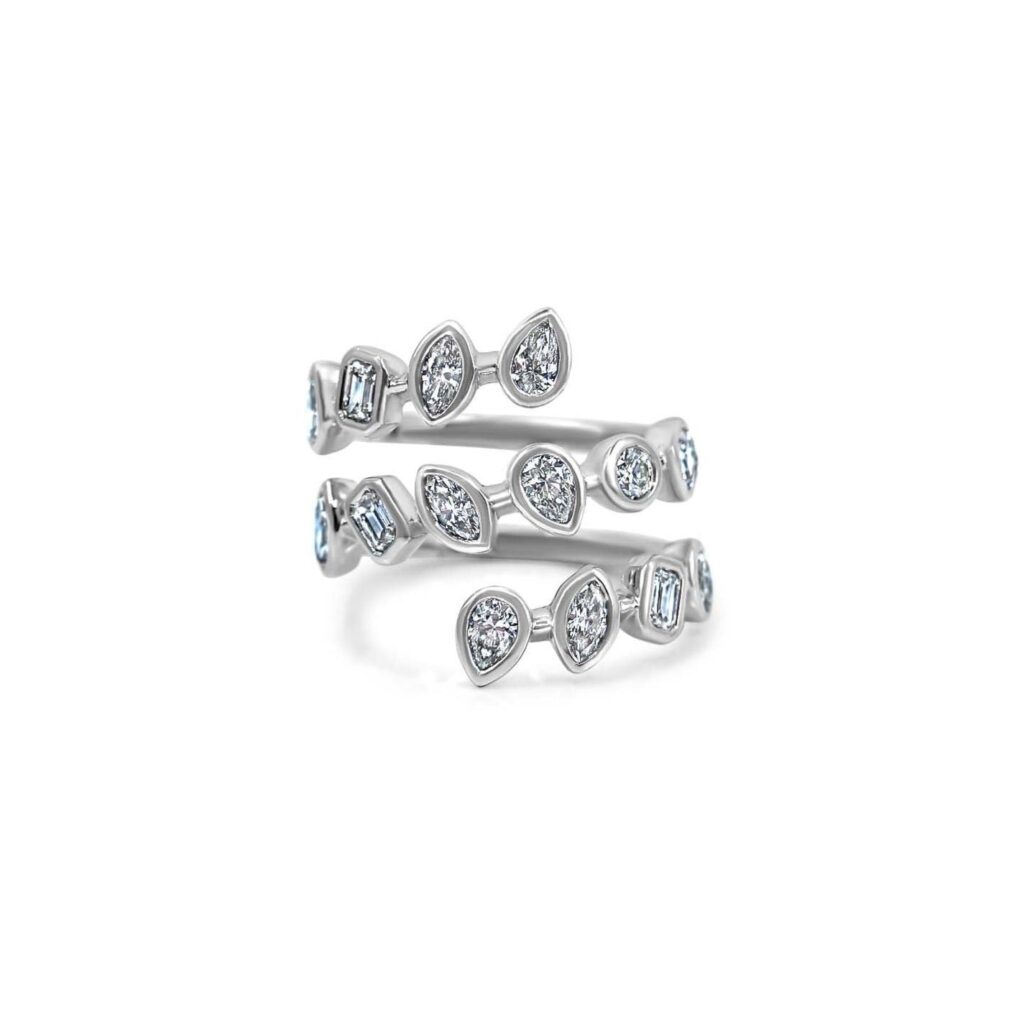 925 Sterling Silver Multi Diamond Shape Spaced Bezel Wrap Ring