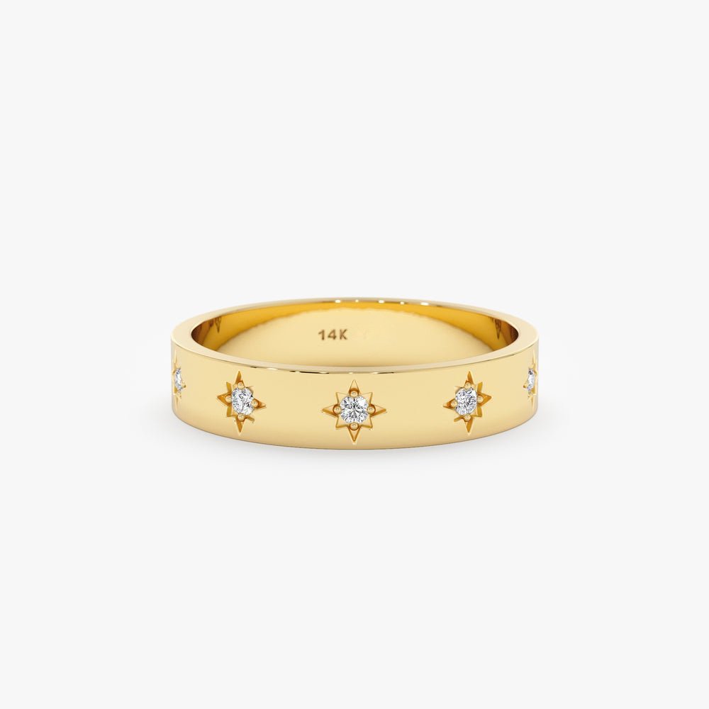 925 Sterling Silver Multi Diamond Starburst Band