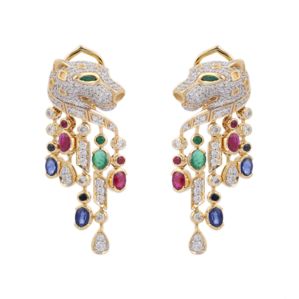 925 Sterling Silver Multi Gemstone Panther Earring
