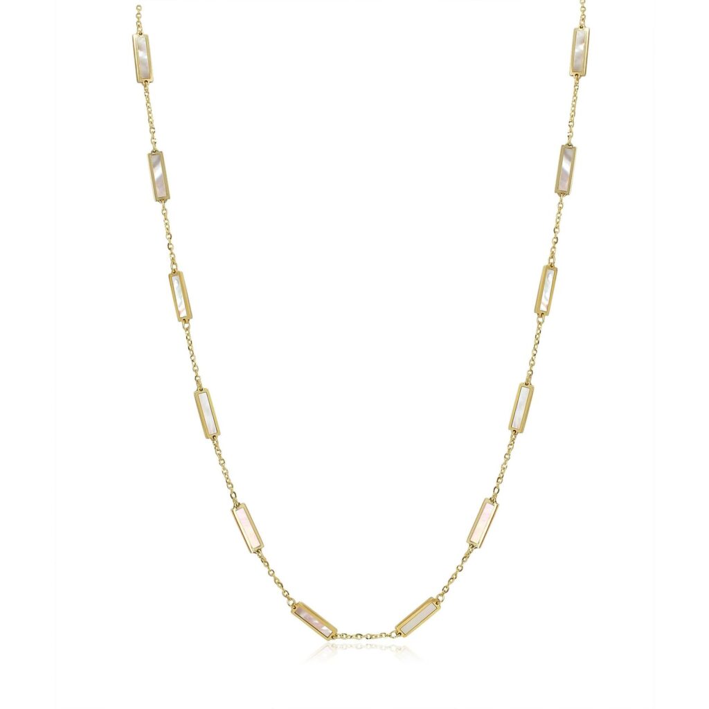 925 Sterling Silver Multi Mother of Pearl Rectangle Necklace