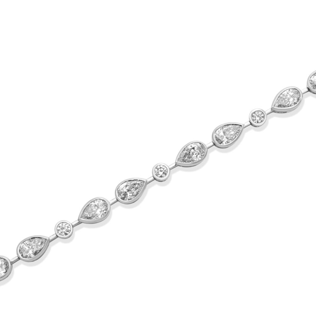925 Sterling Silver  Multi Pear and Round Bezel Bracelet
