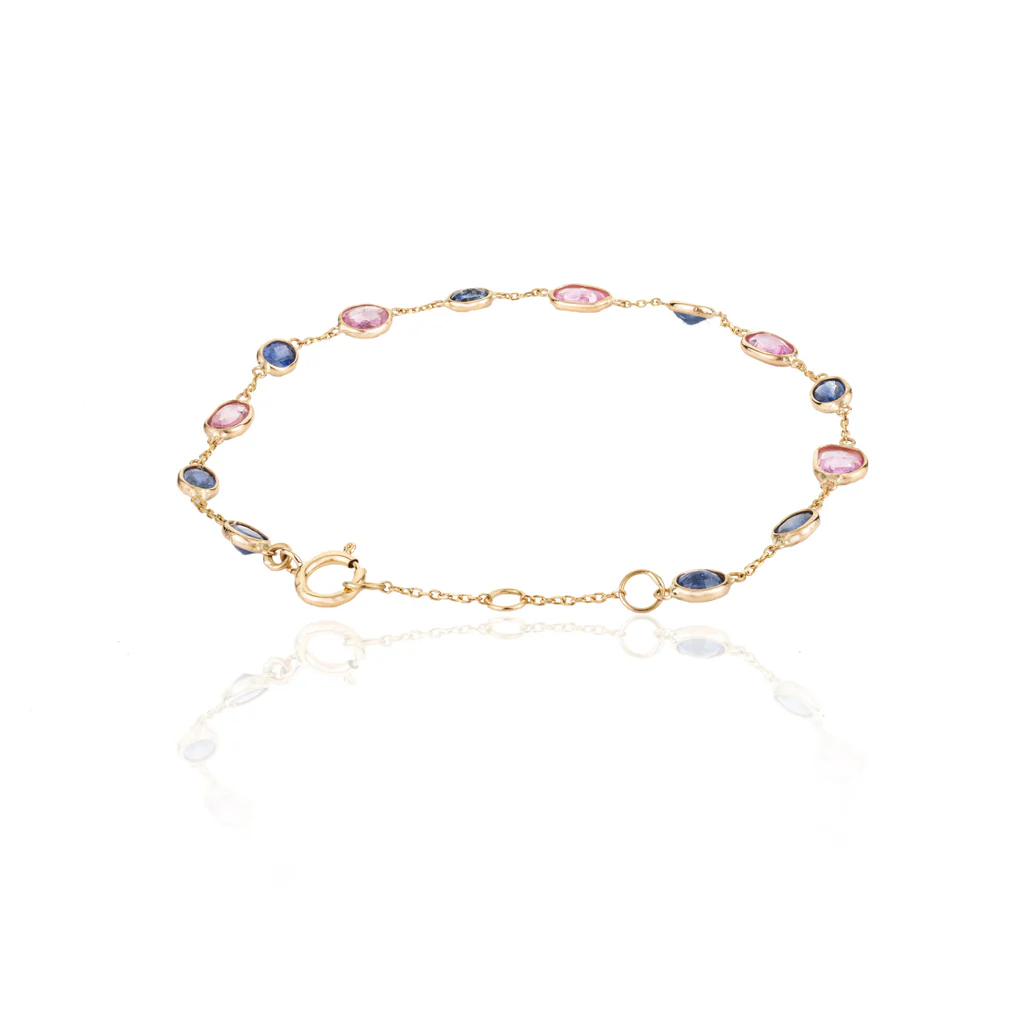 925 Sterling Silver Multi-Sapphire Chain Bracelet