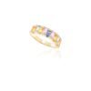 Half eternity ring with baguette-cut CZ sapphires and diamonds