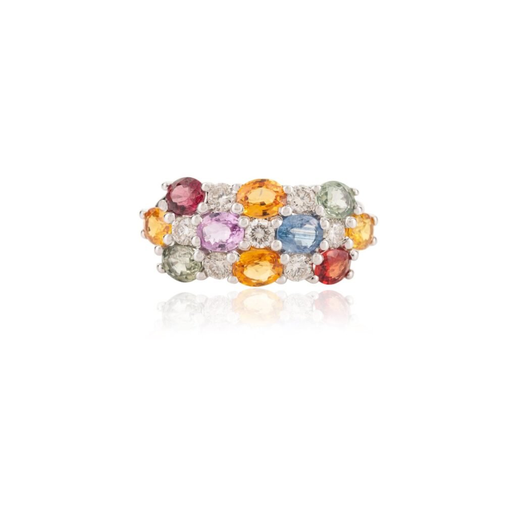 925 Sterling Silver Multi Sapphire & Diamond Ring