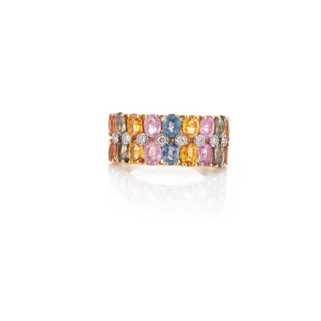 925 Sterling Silver Multi Sapphire Diamond Wide Band Ring