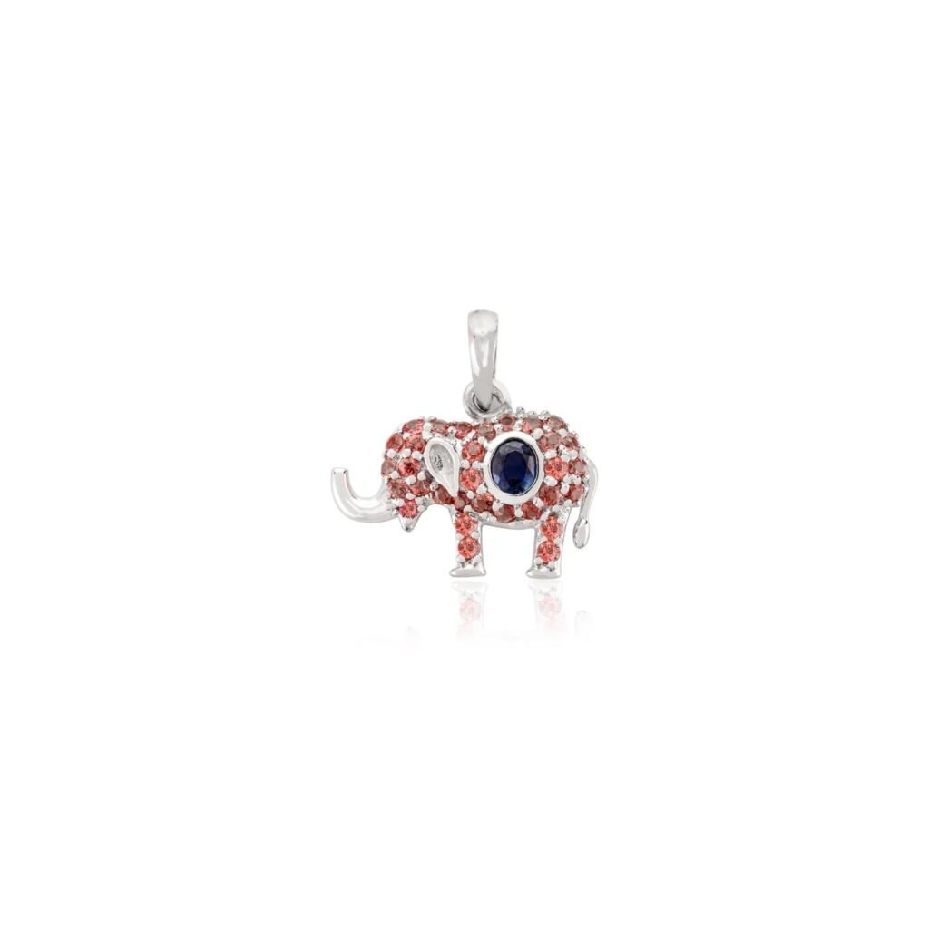 925 Sterling Silver Multi Sapphire Elephant Pendant