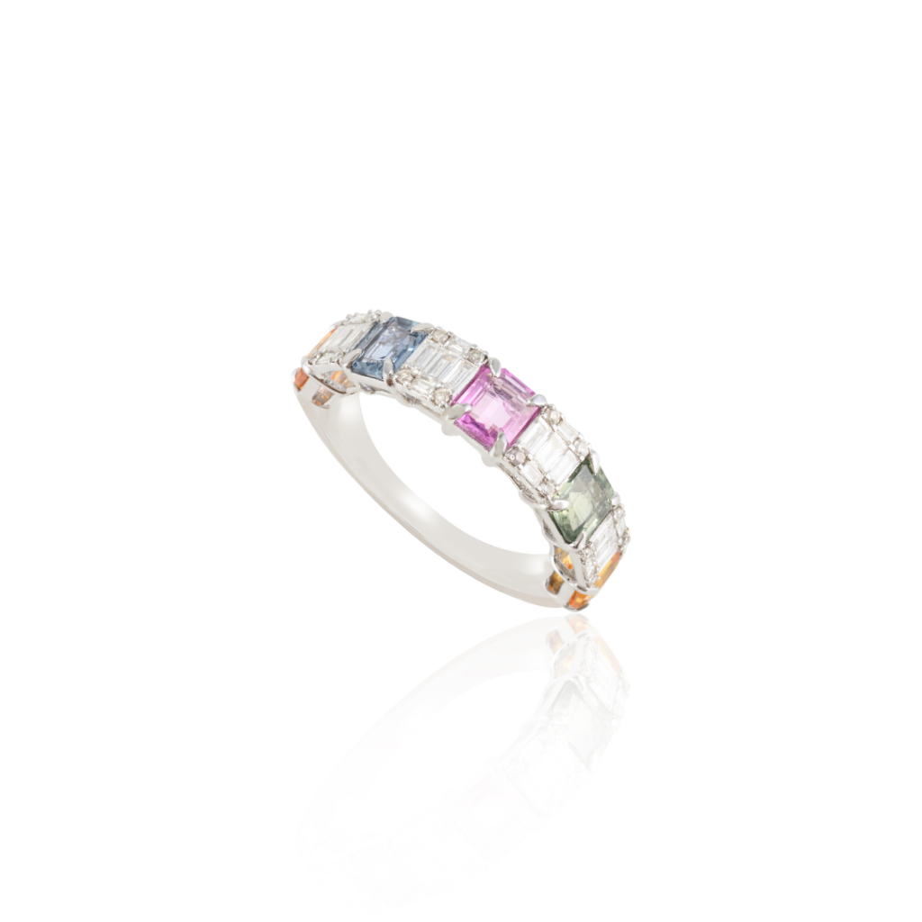 925 Sterling Silver Multi Sapphire Half Eternity Band