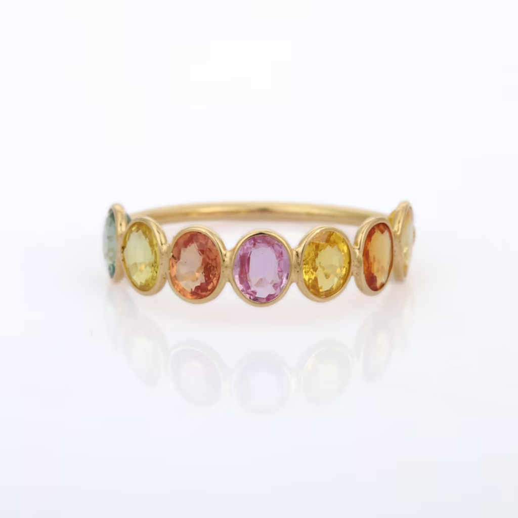 925 Sterling Silver Multi Sapphire Half Eternity Band