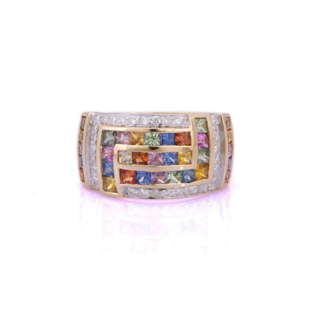 925 Sterling Silver Multi Sapphire Ring