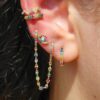 925 Sterling Silver Multi Sapphire Turquoise Evil Eye Stud Earring - Image 2
