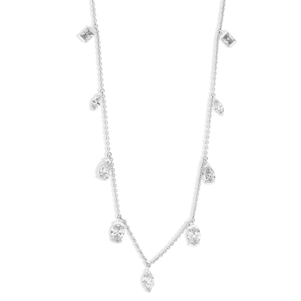 925 Sterling Silver Multi Shape Drops Necklace