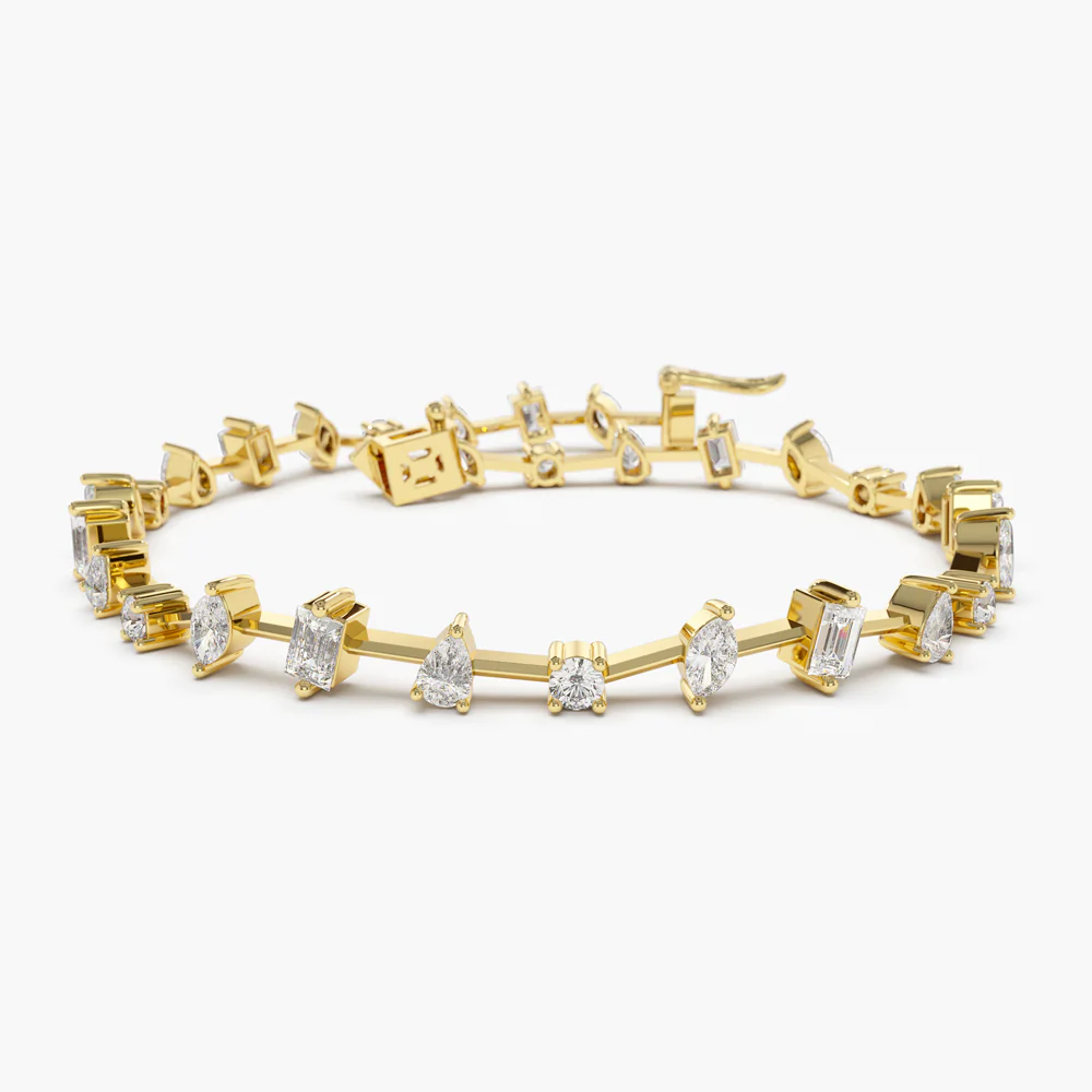 925 Sterling Silver Multi-Shape Slant Diamond Bracelet