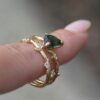 Nature inspired sterling silver engagement ring with leaf motif