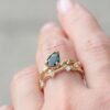 Sterling silver ring with green sapphire and diamond accents
