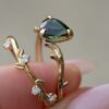 Leaf engagement ring with paved diamond details
