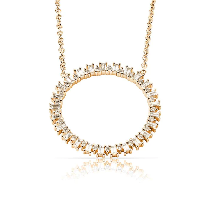 925 Sterling Silver Necklace with Alternating Baguette and Round Brilliant Cut Diamonds