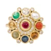 925 Sterling Silver Nav ratan statement ring with nine coloured gems