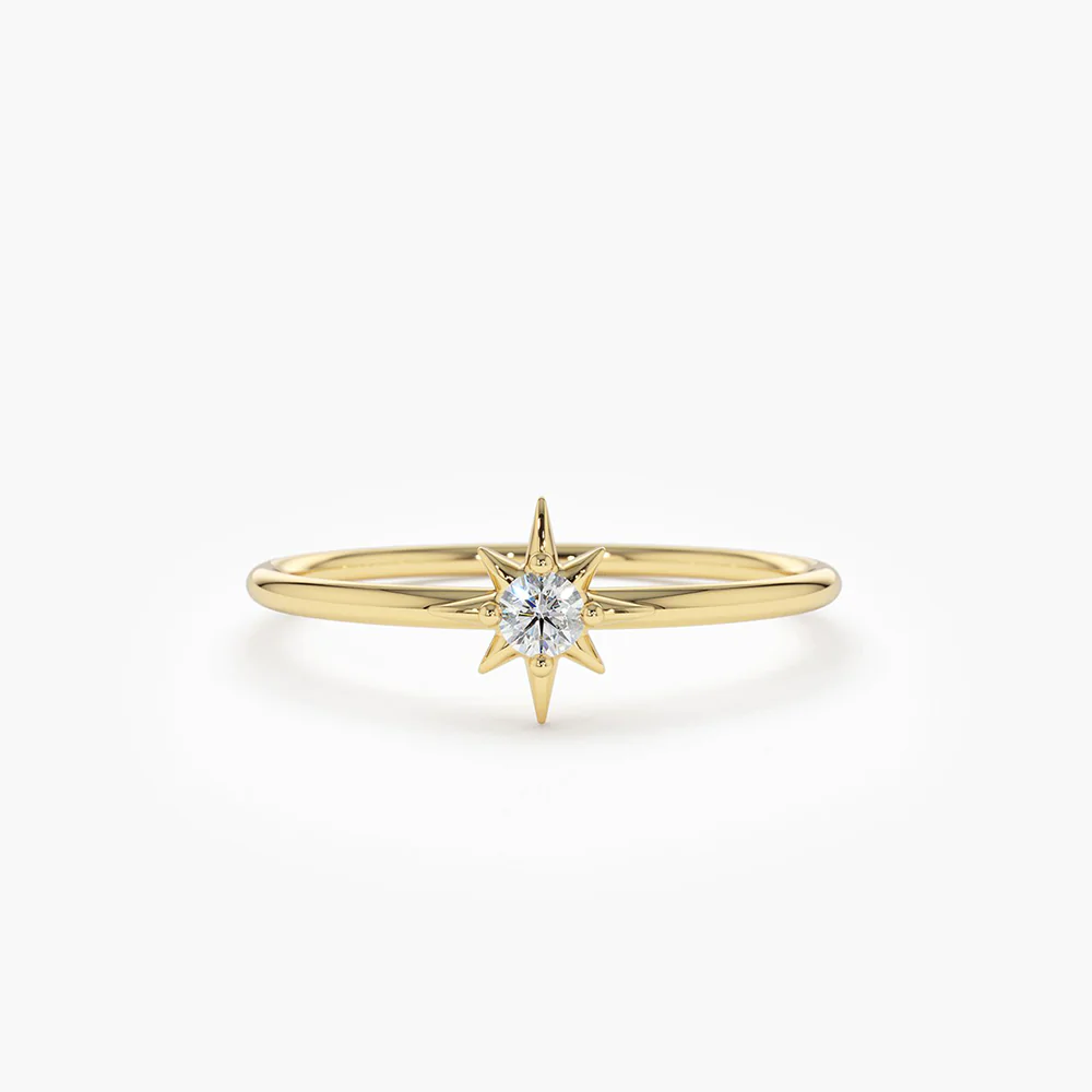 925 Sterling Silver North Star Stacking Diamond Ring