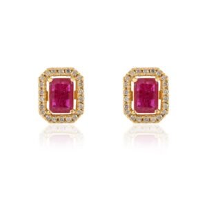 925 Sterling Silver Octagon Ruby Halo Diamond Studs