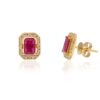 925 Sterling Silver Octagon Ruby Halo Diamond Studs - Image 3