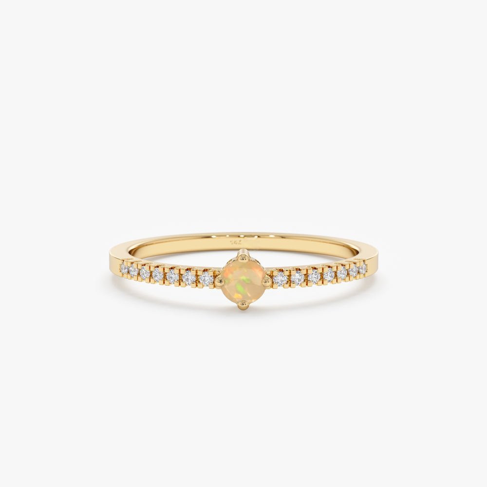 925 Sterling Silver Opal and Diamond Engagement Ring