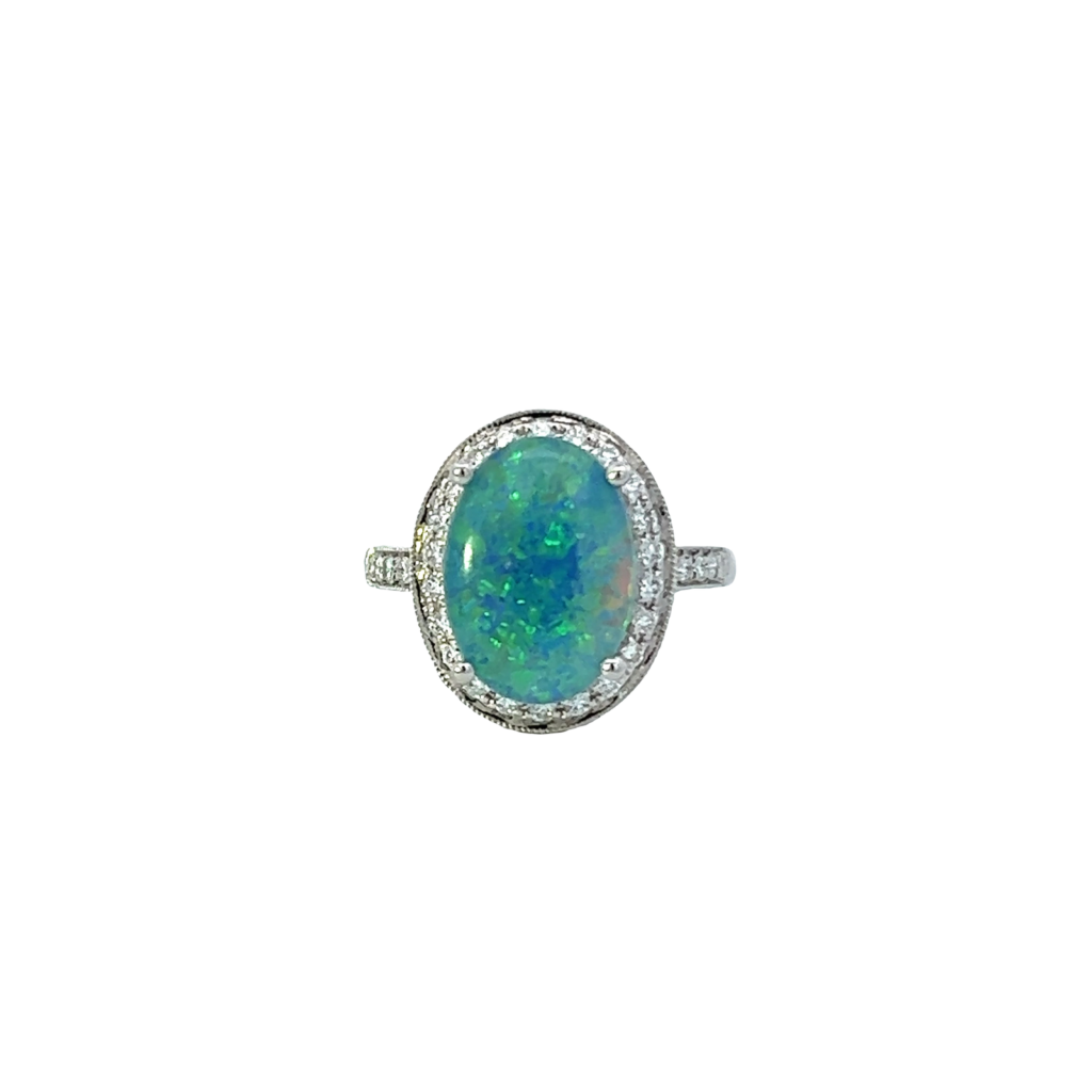 925 Sterling Silver Opal and Diamond Ring
