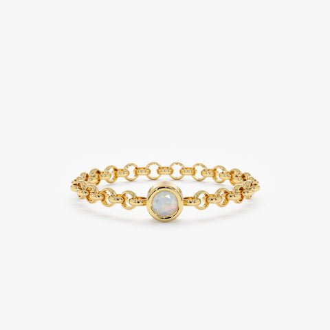 925 Sterling Silver Opal Chain Ring