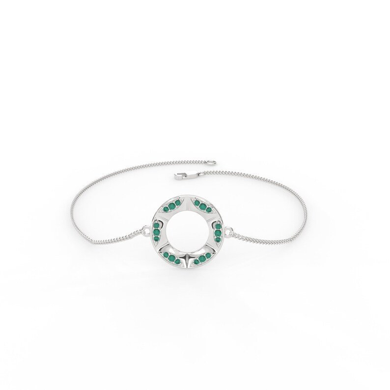 925 Sterling Silver Open Circle Emerald Bracelet