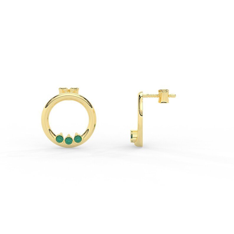 925 Sterling Silver Open Circle Emerald Earrings