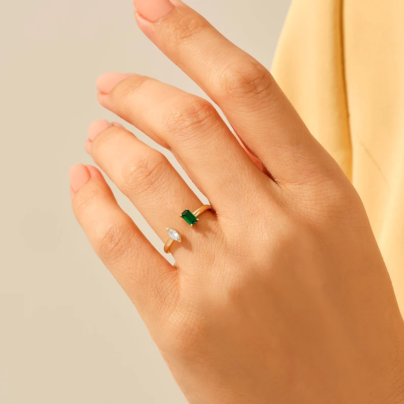925 Sterling Silver Open Emerald Ring