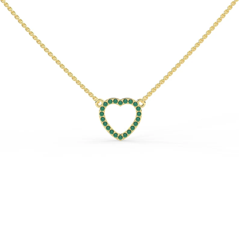 925 Sterling Silver Open Heart Emerald Pendant