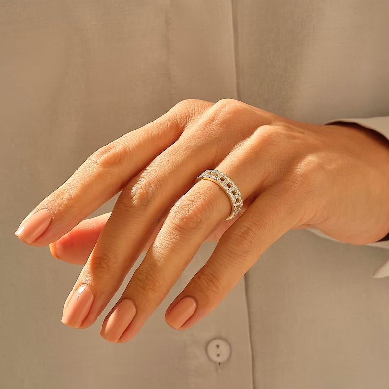 925 Sterling Silver Open Squares Pave Wedding Band