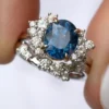925 Sterling Silver Oval Blue Sapphire Engagement Ring Set - Image 2