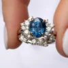 925 Sterling Silver Oval Blue Sapphire Engagement Ring Set - Image 3