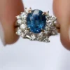 925 Sterling Silver Oval Blue Sapphire Engagement Ring Set - Image 4