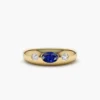 925 Sterling Silver Oval Blue Sapphire with Round Diamond Dome Ring - Image 2
