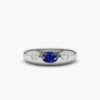 925 Sterling Silver Oval Blue Sapphire with Round Diamond Dome Ring - Image 3