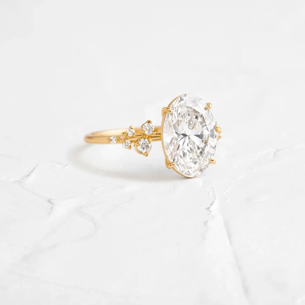 925 Sterling Silver Oval Cut Diamond Engagement Ring