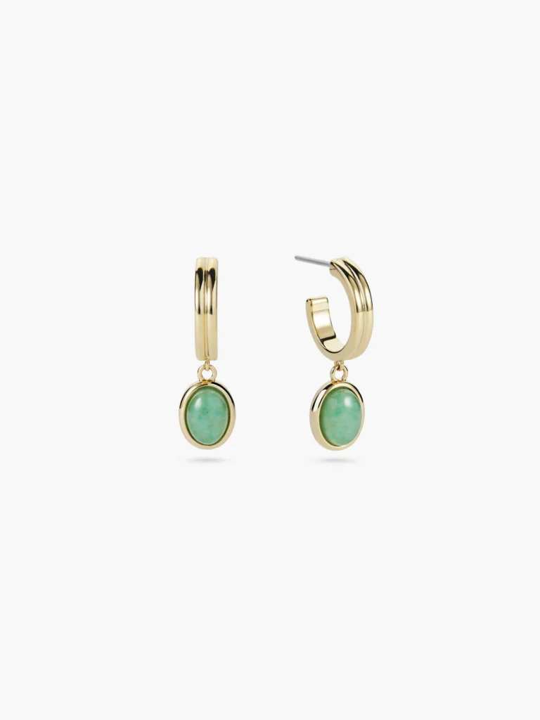 925 Sterling Silver Oval Cut Jade Hoop Earrings